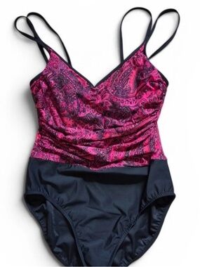 Miraclesuit Girls One-Piece Swim - Pink Paisley & Navy